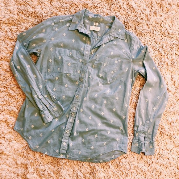 Ann Taylor Loft Blue The Softened Shirt Button Up - Picture 2 of 8